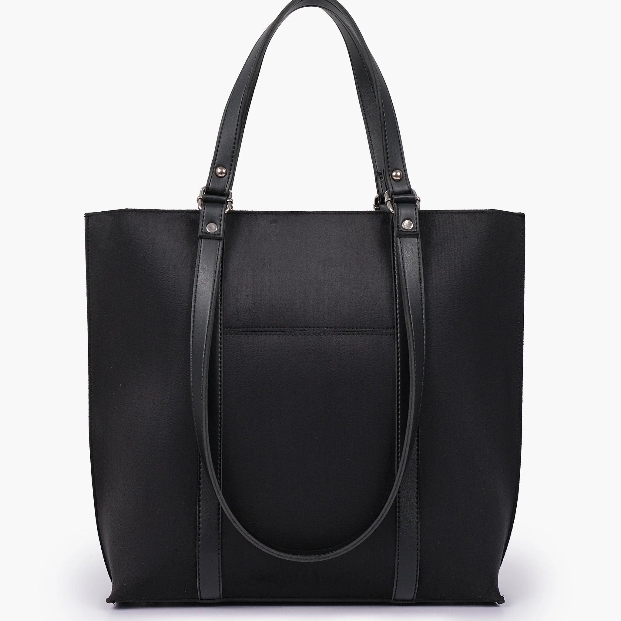 BLACK SUEDE DOUBLE HANDLE TOTE BAG