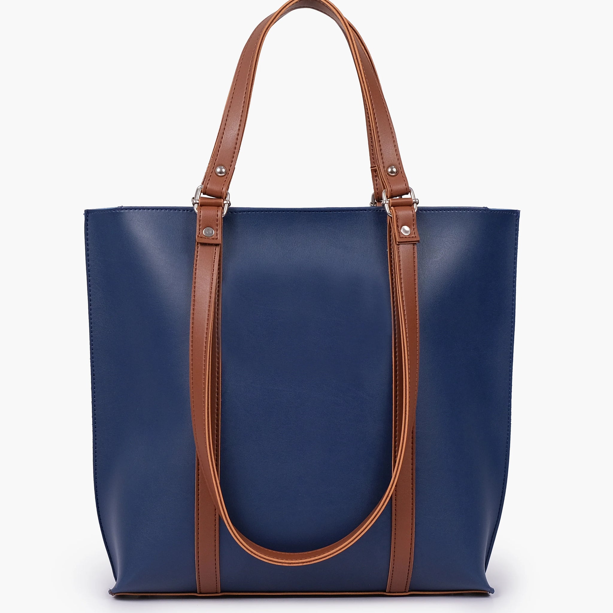 BLUE-BROWN DOUBLE HANDLE TOTE BAG