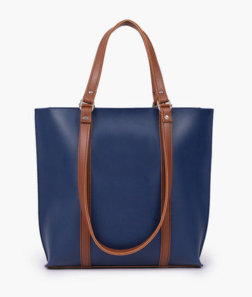 BLUE-BROWN DOUBLE HANDLE TOTE BAG