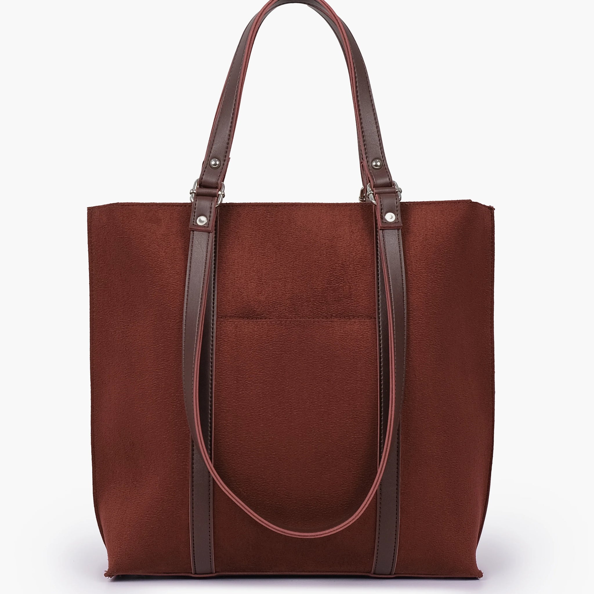 BROWN SUEDE DOUBLE HANDLE TOTE BAG