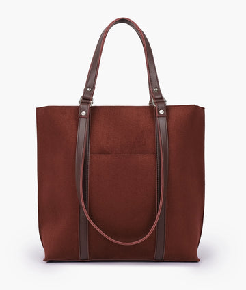 BROWN SUEDE DOUBLE HANDLE TOTE BAG